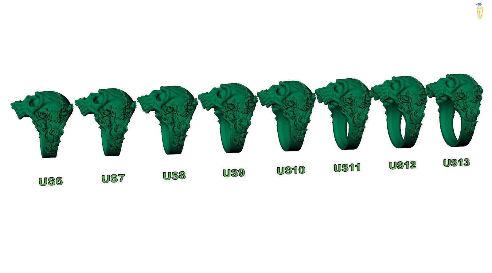 Unique Design Realistic Skull Head with Roses and Thorn Ring 3D print model_7