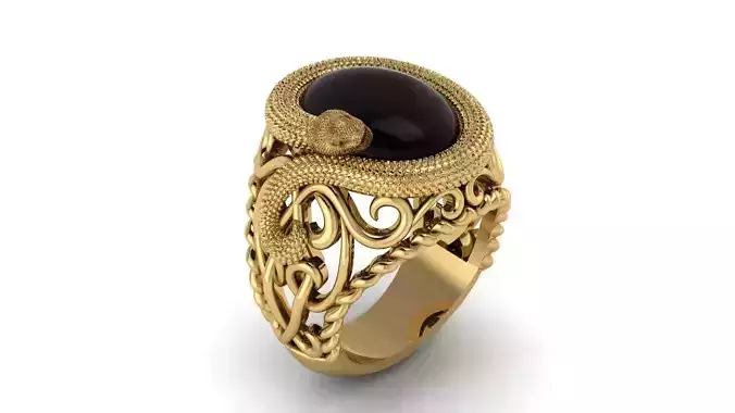 Men Onyx Snake Ring
