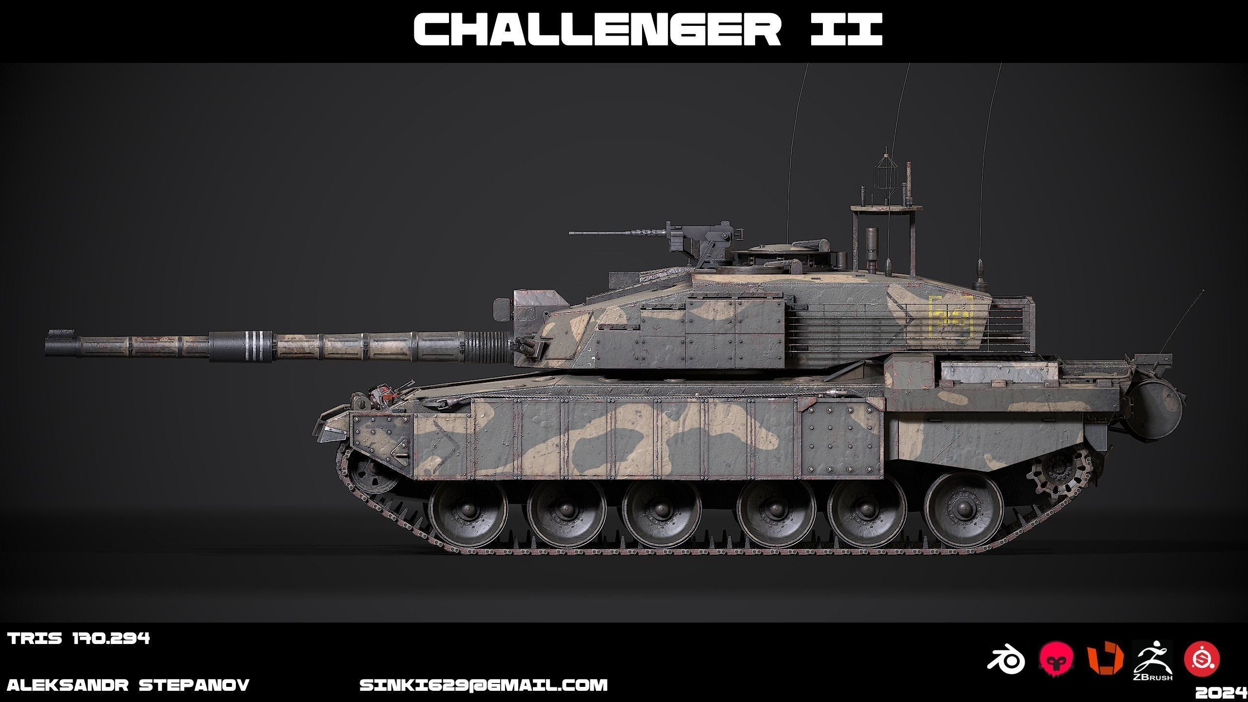 Tank Challenger 2 Low-poly 3D model_9