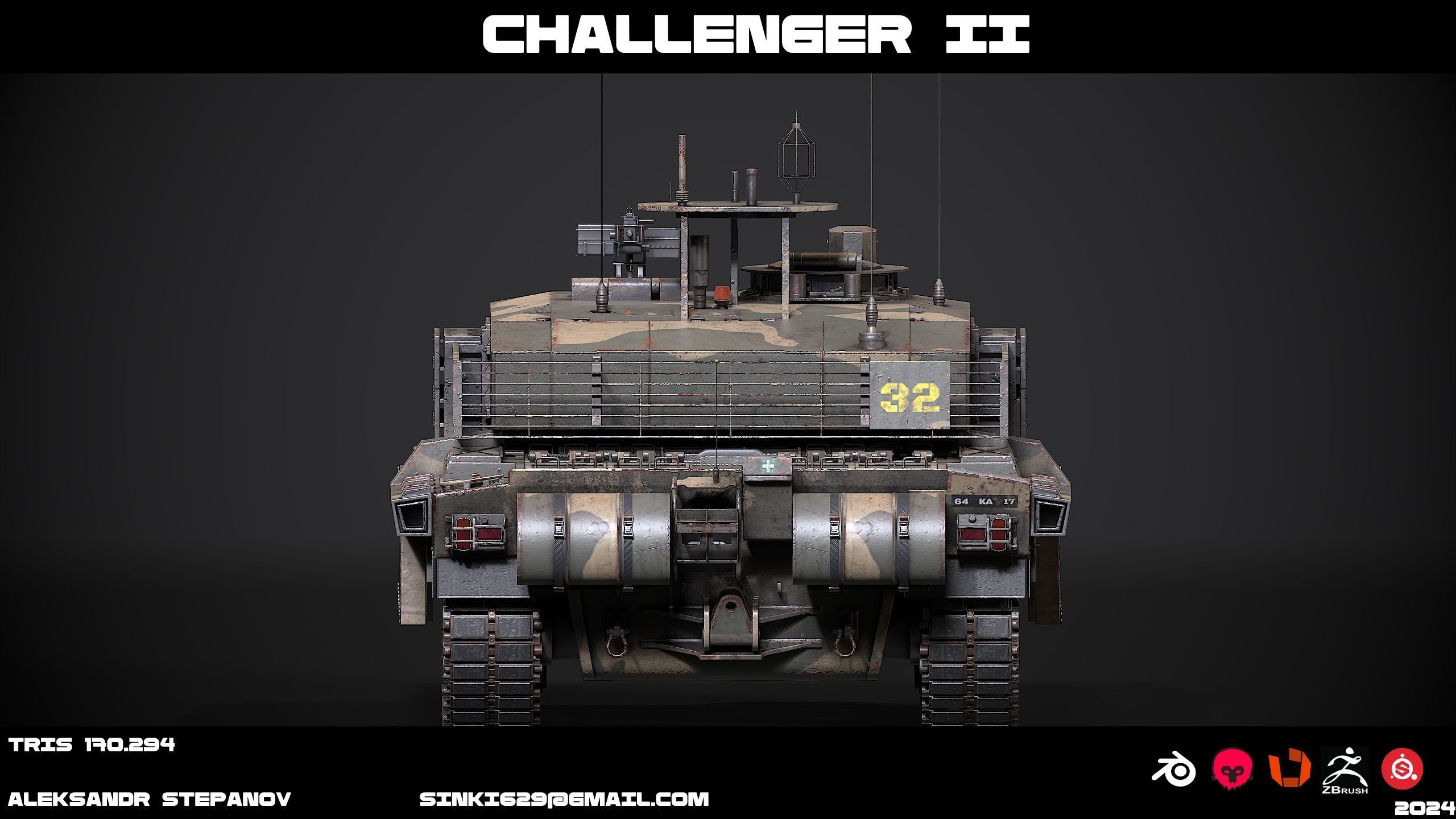 Tank Challenger 2 Low-poly 3D model_10