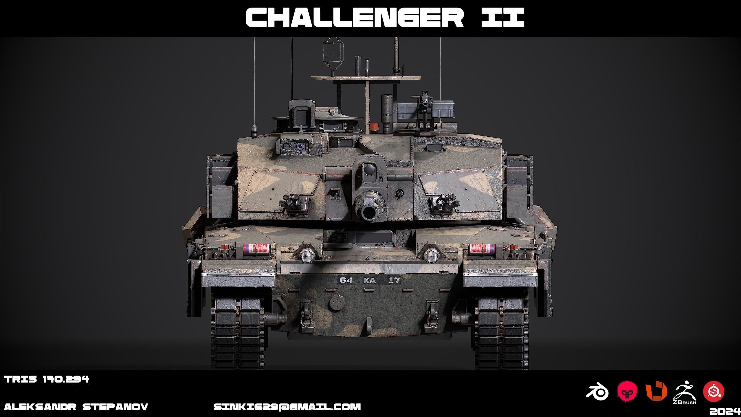 Tank Challenger 2 Low-poly 3D model_7