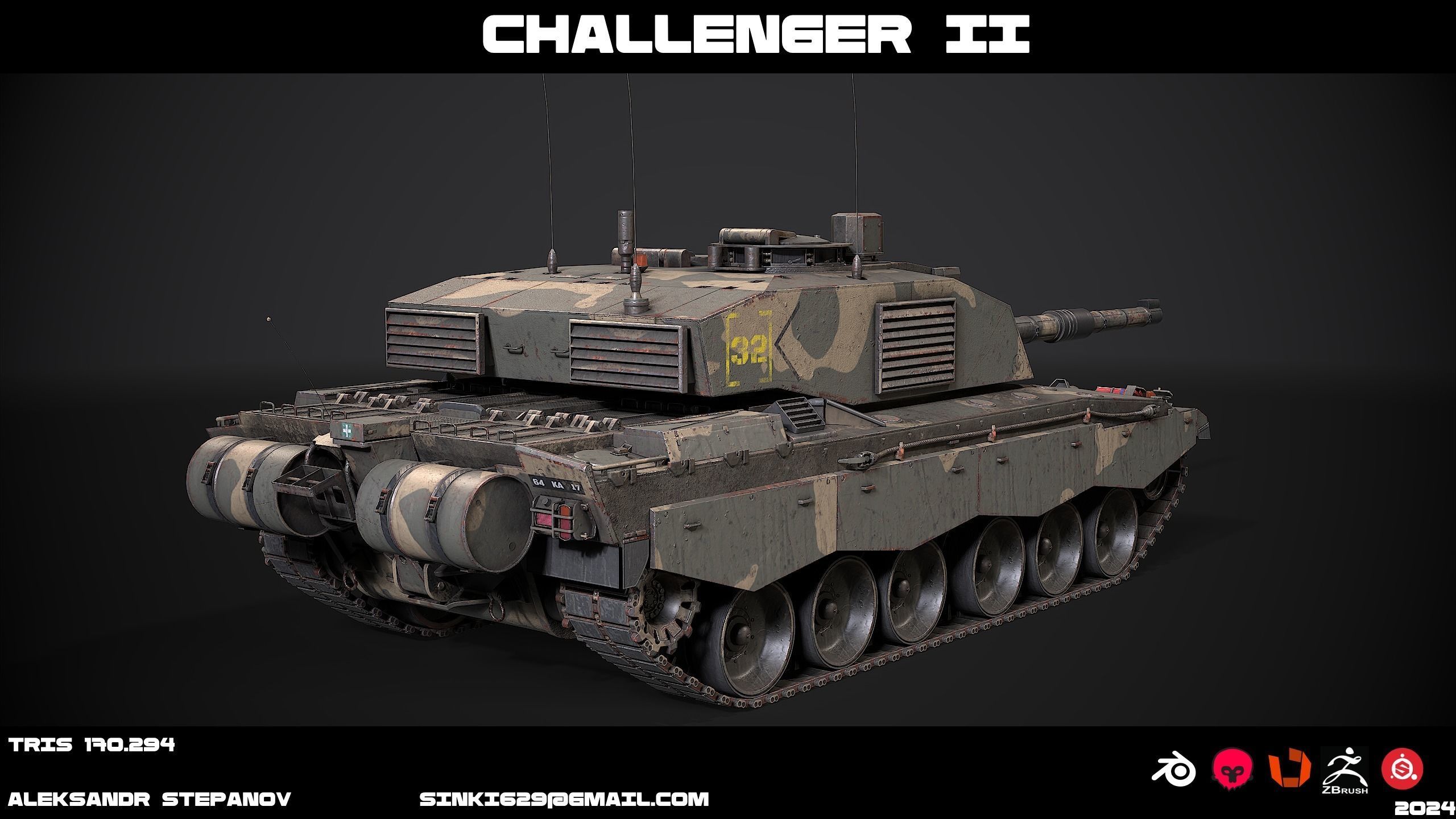 Tank Challenger 2 Low-poly 3D model_16