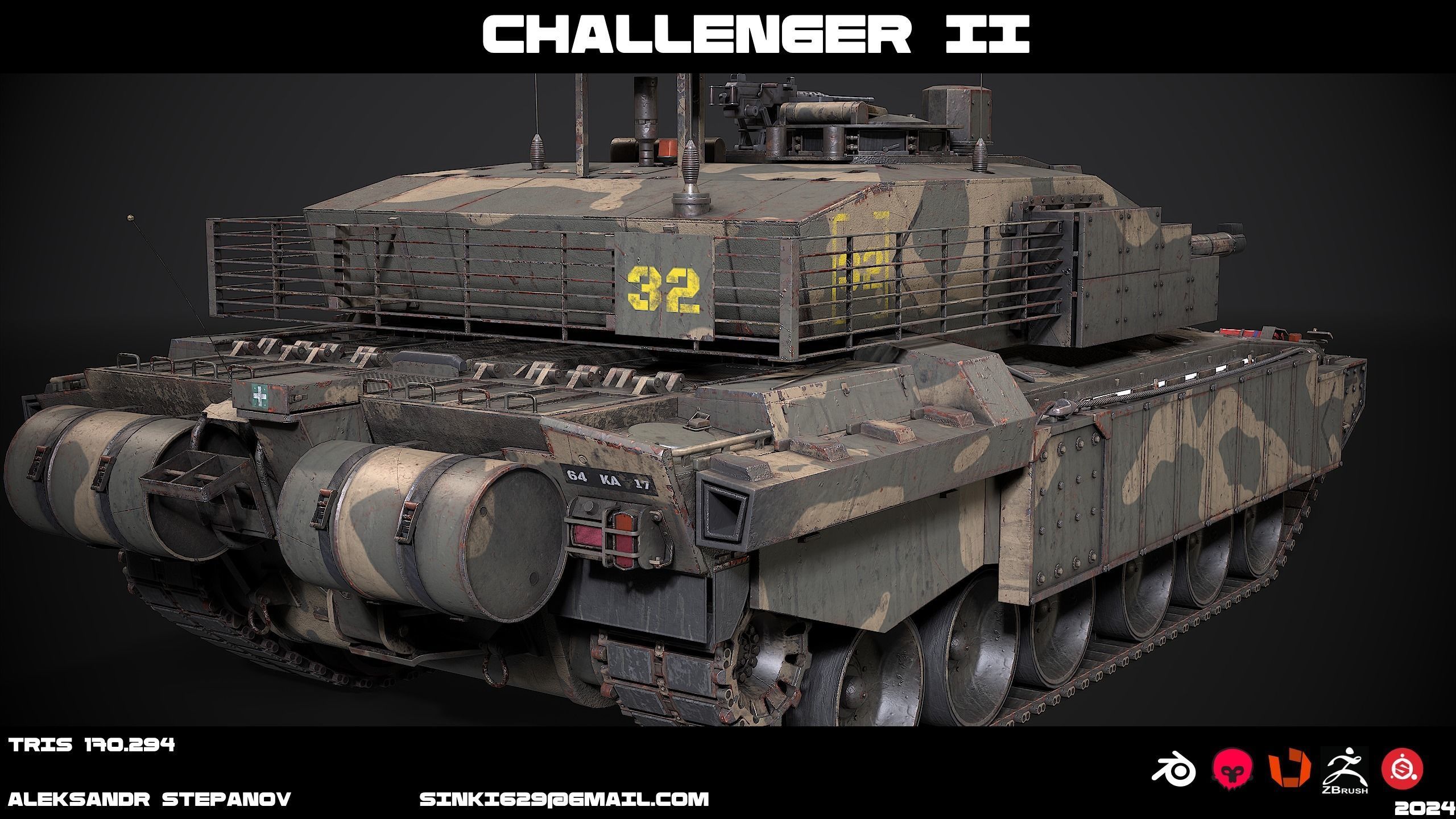 Tank Challenger 2 Low-poly 3D model_14