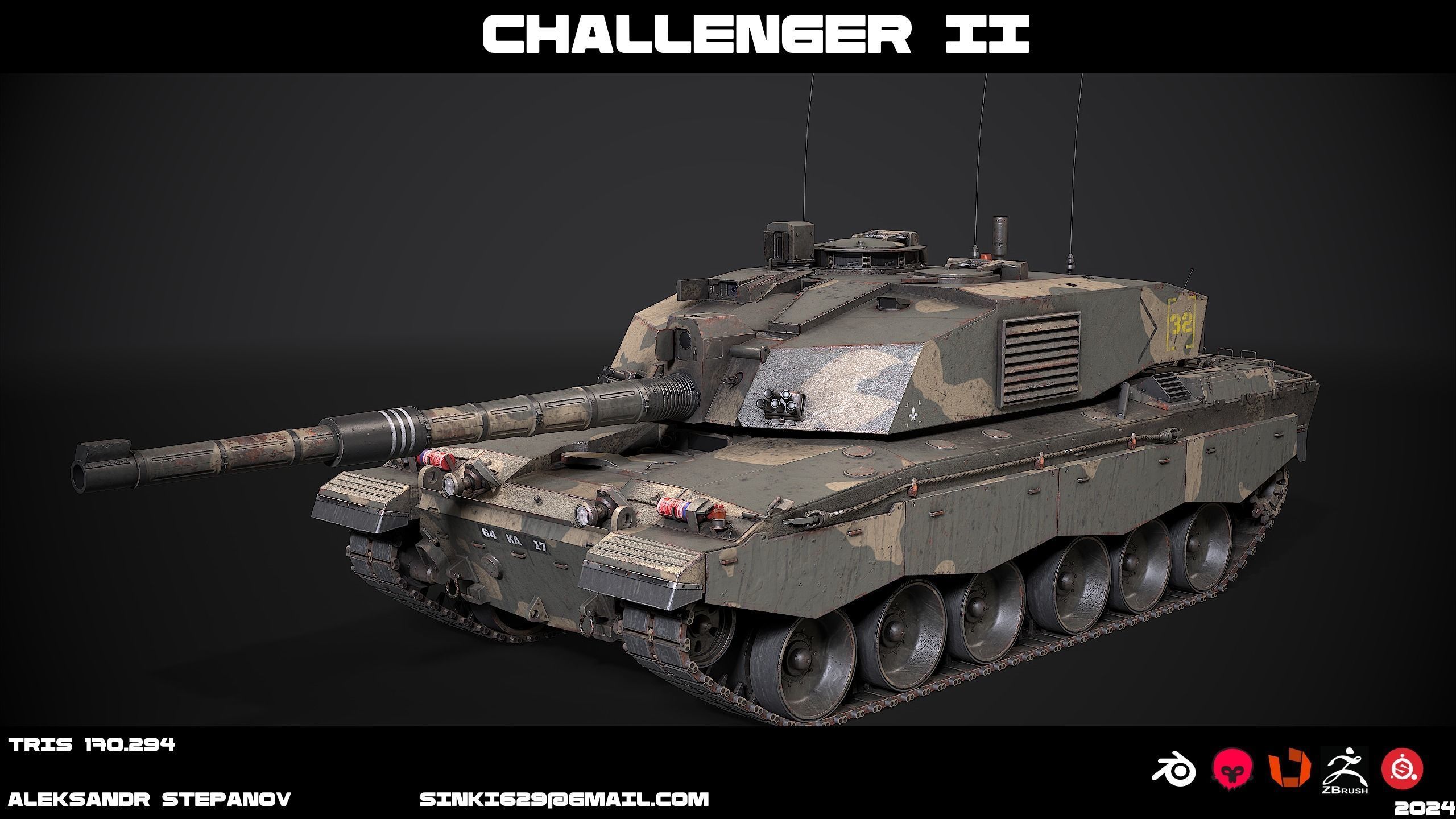 Tank Challenger 2 Low-poly 3D model_17