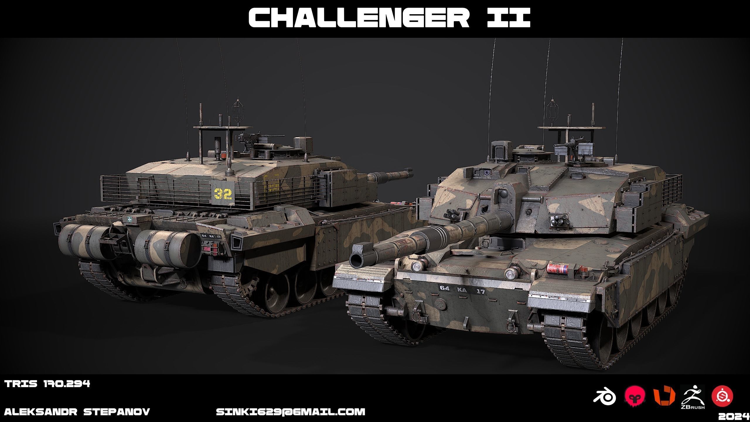 Tank Challenger 2 Low-poly 3D model_6