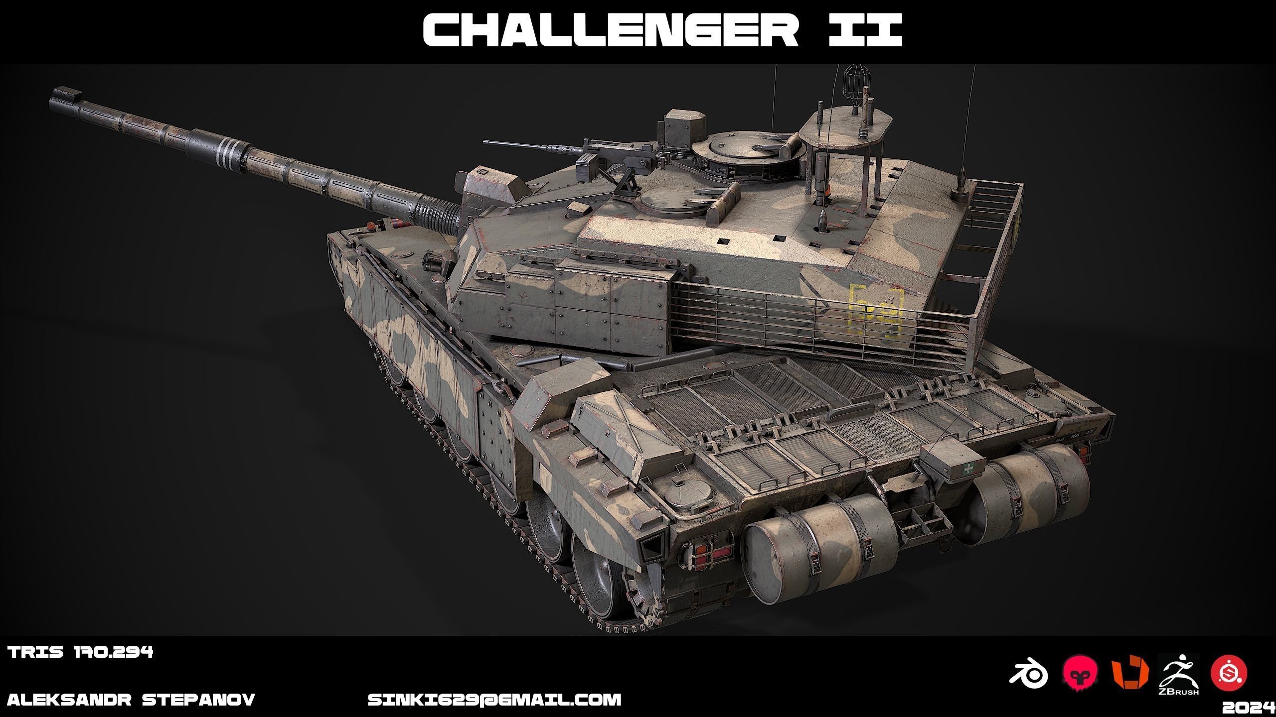 Tank Challenger 2 Low-poly 3D model_5