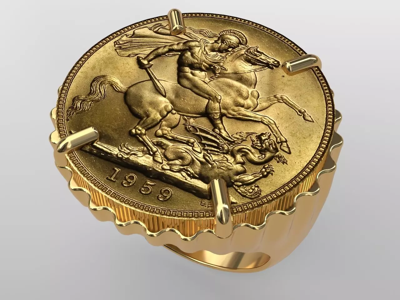 full british gold sovereign coin ring mount size P 3D print model