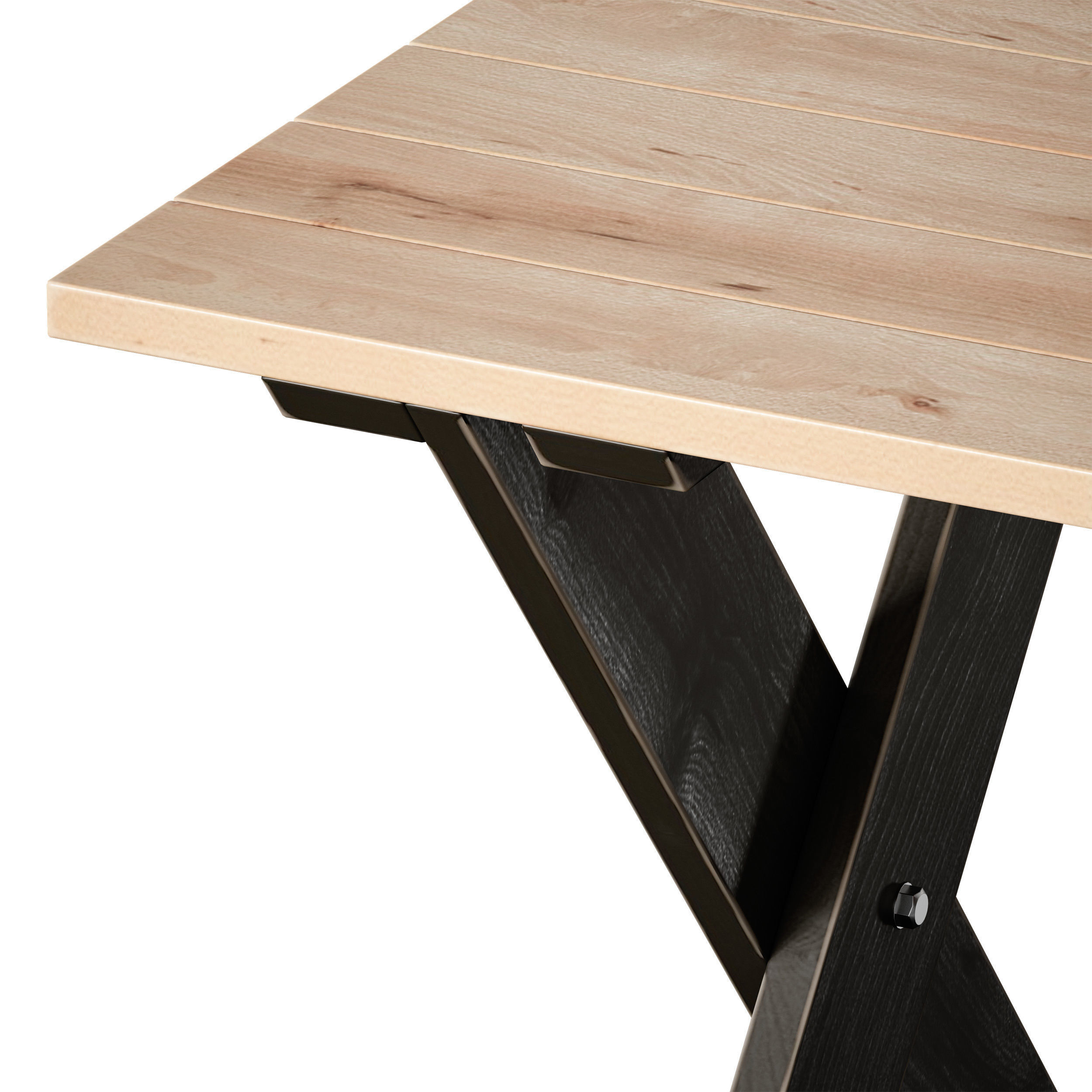 Wooden picnic table with benches 3D model_10