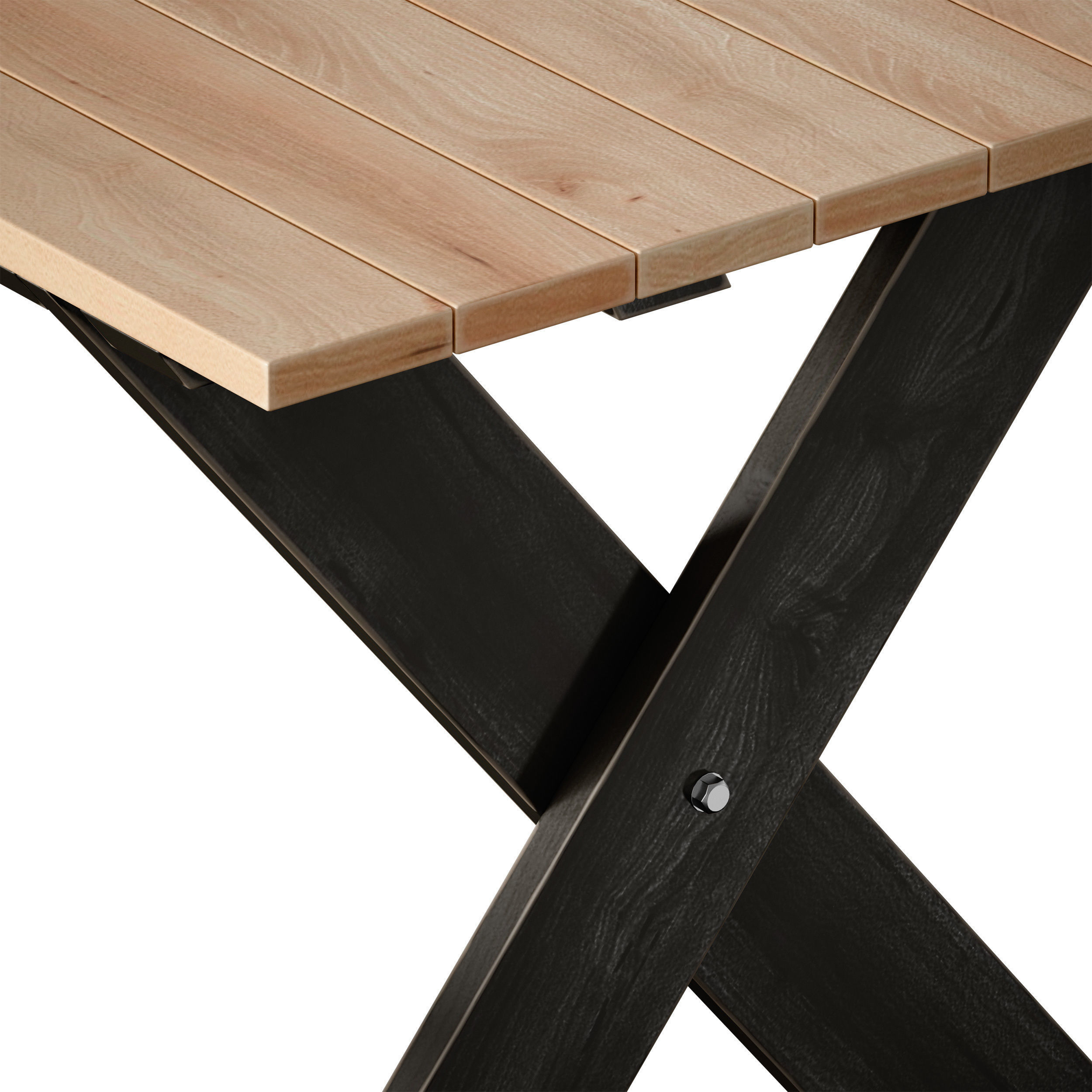 Wooden picnic table with benches 3D model_7