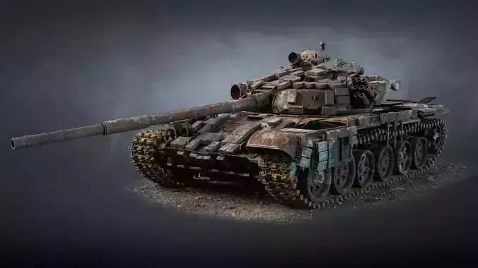 T-72B Tank Destroyed Low-poly 3D model