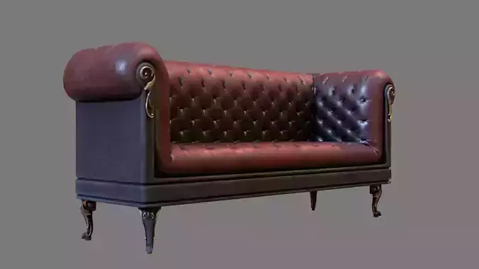 Sofa Armchair Couch small and foot rest Vintage Low-poly  Low-poly 3D model