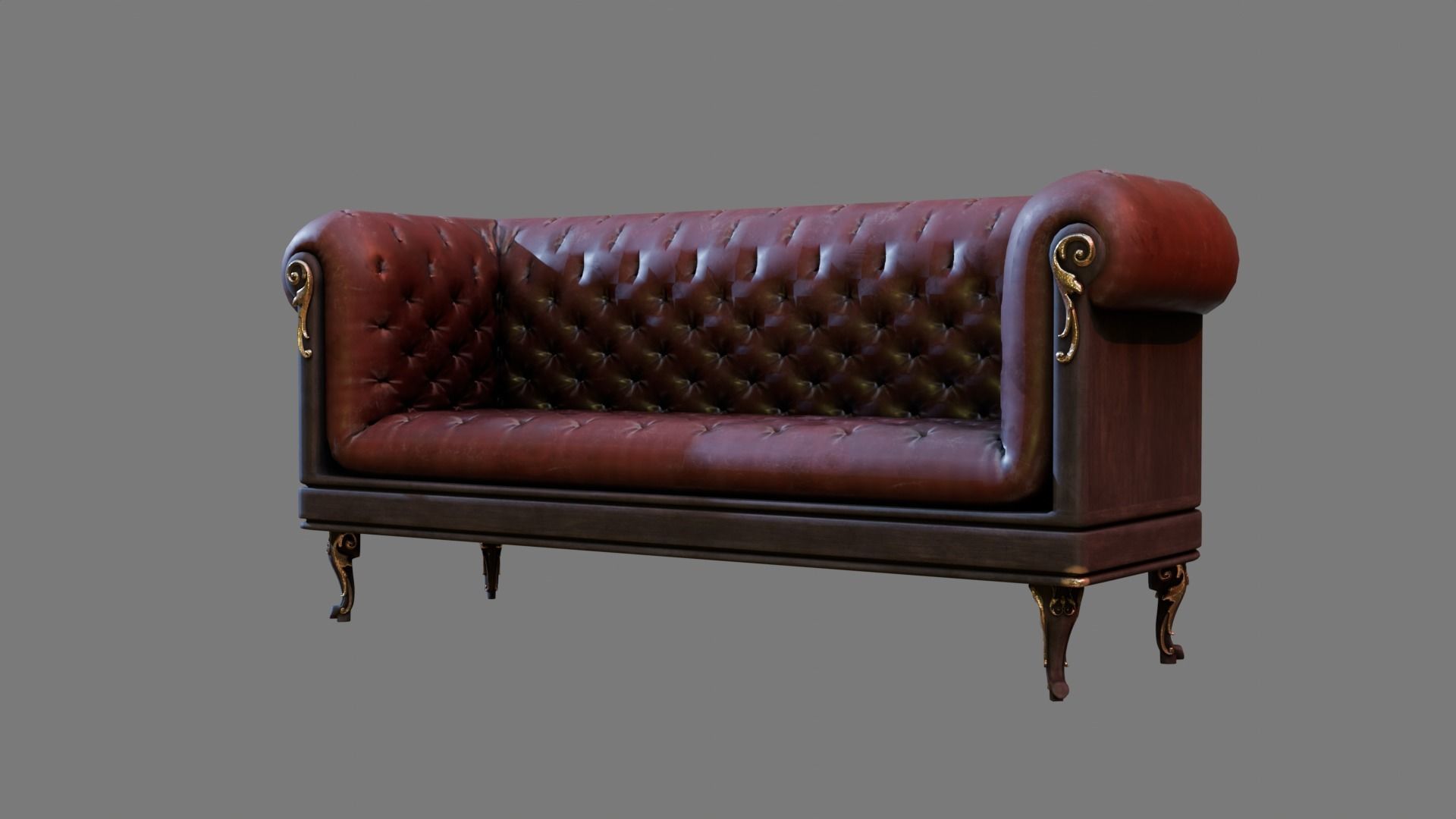 Sofa Armchair Couch small and foot rest Vintage Low-poly  Low-poly 3D model_6