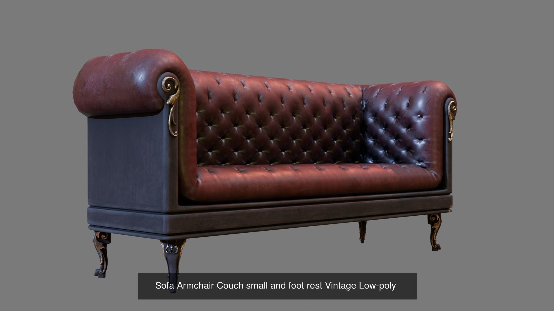 KIT Sofa Armchair Couch small and foot rest Vintage Low-poly  3D Model Collection_3