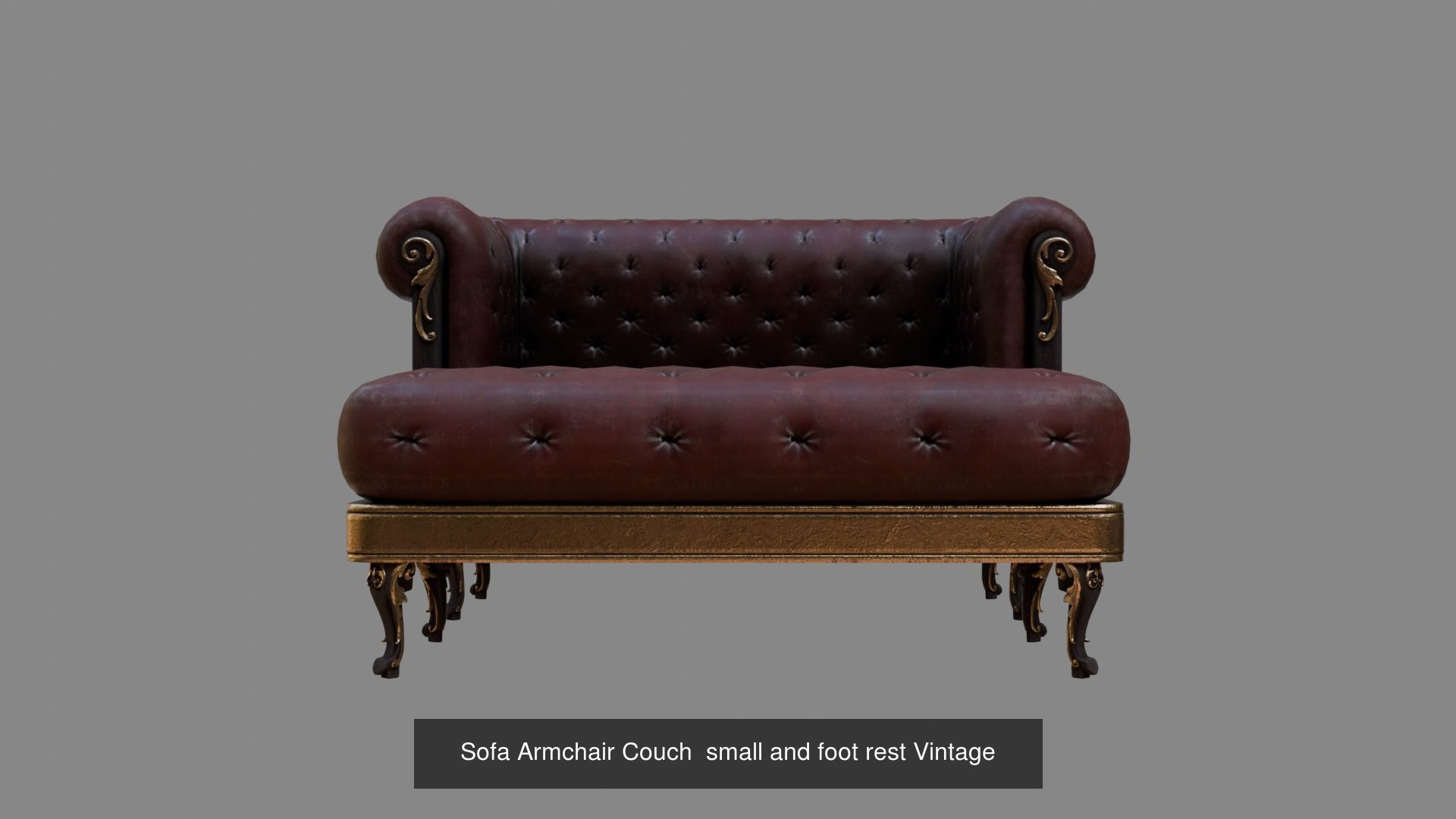 KIT Sofa Armchair Couch small and foot rest Vintage Low-poly  3D Model Collection_2