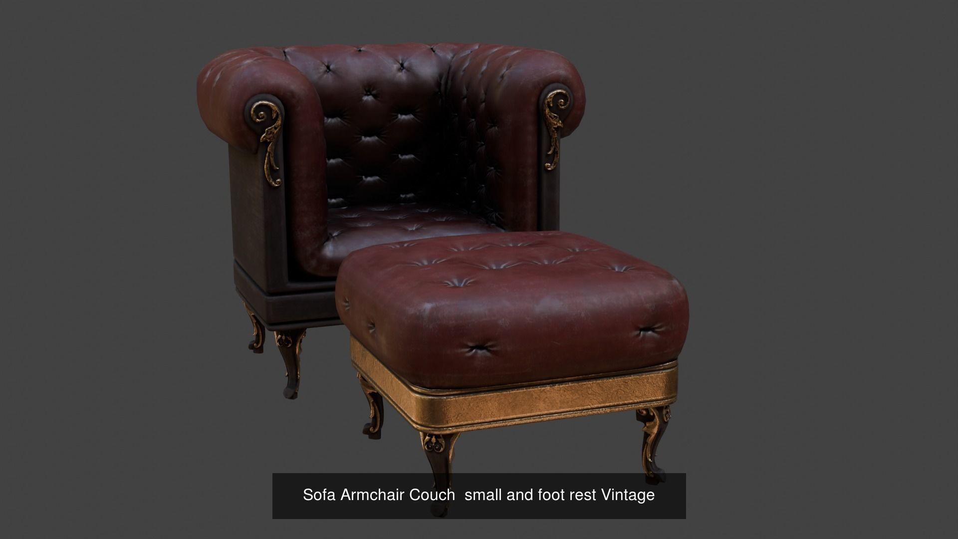 KIT Sofa Armchair Couch small and foot rest Vintage Low-poly  3D Model Collection_1