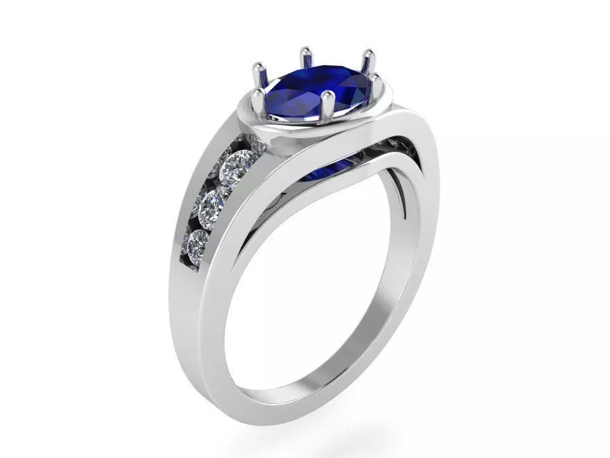 Oval Cut Channel Setting Ring 2345 3D print model_0