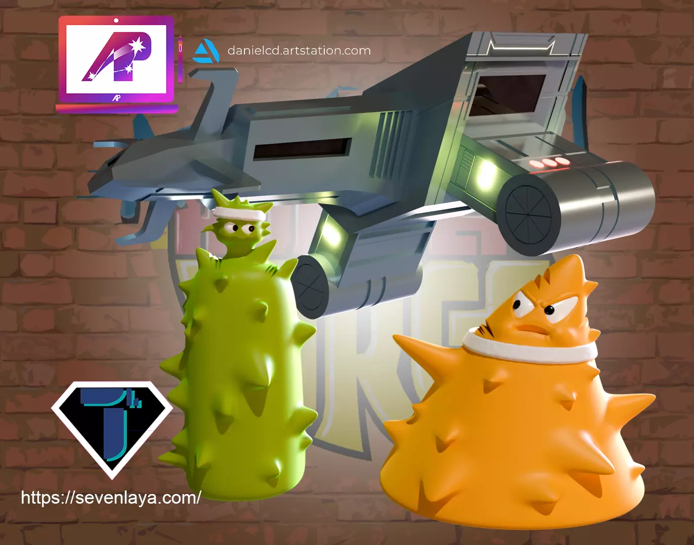 AquaTeen Plutonians Emory and Oglethorpe with ship 3D print model