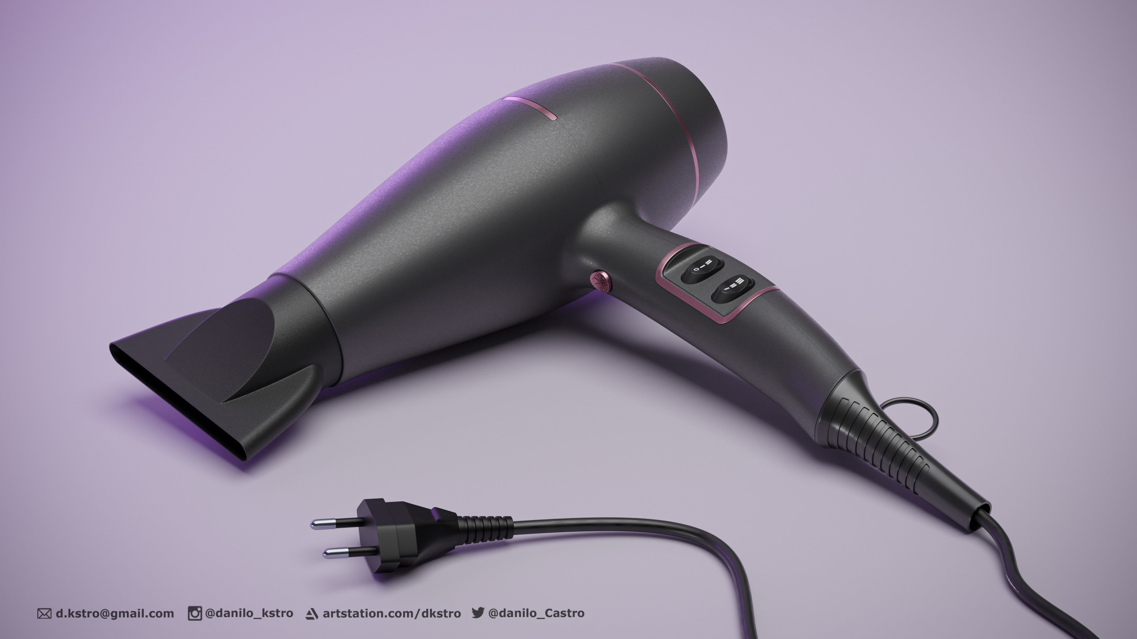 Hairdryer - Mesh For Production 3D model_7