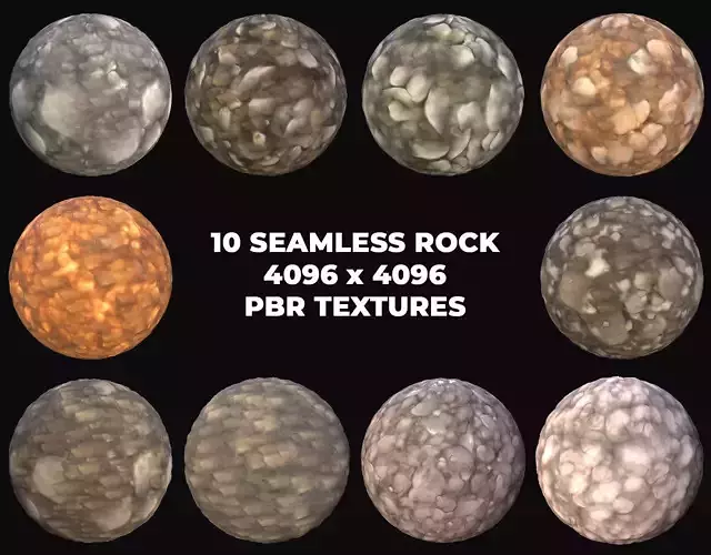 10 Stylized and Seamless Rocks and Stone PBR Materials - Set 3 -