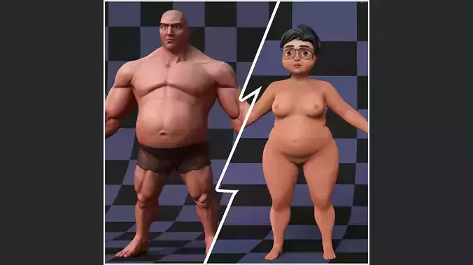Combo Body Male and Female Fat Stylized 3D Model Collection
