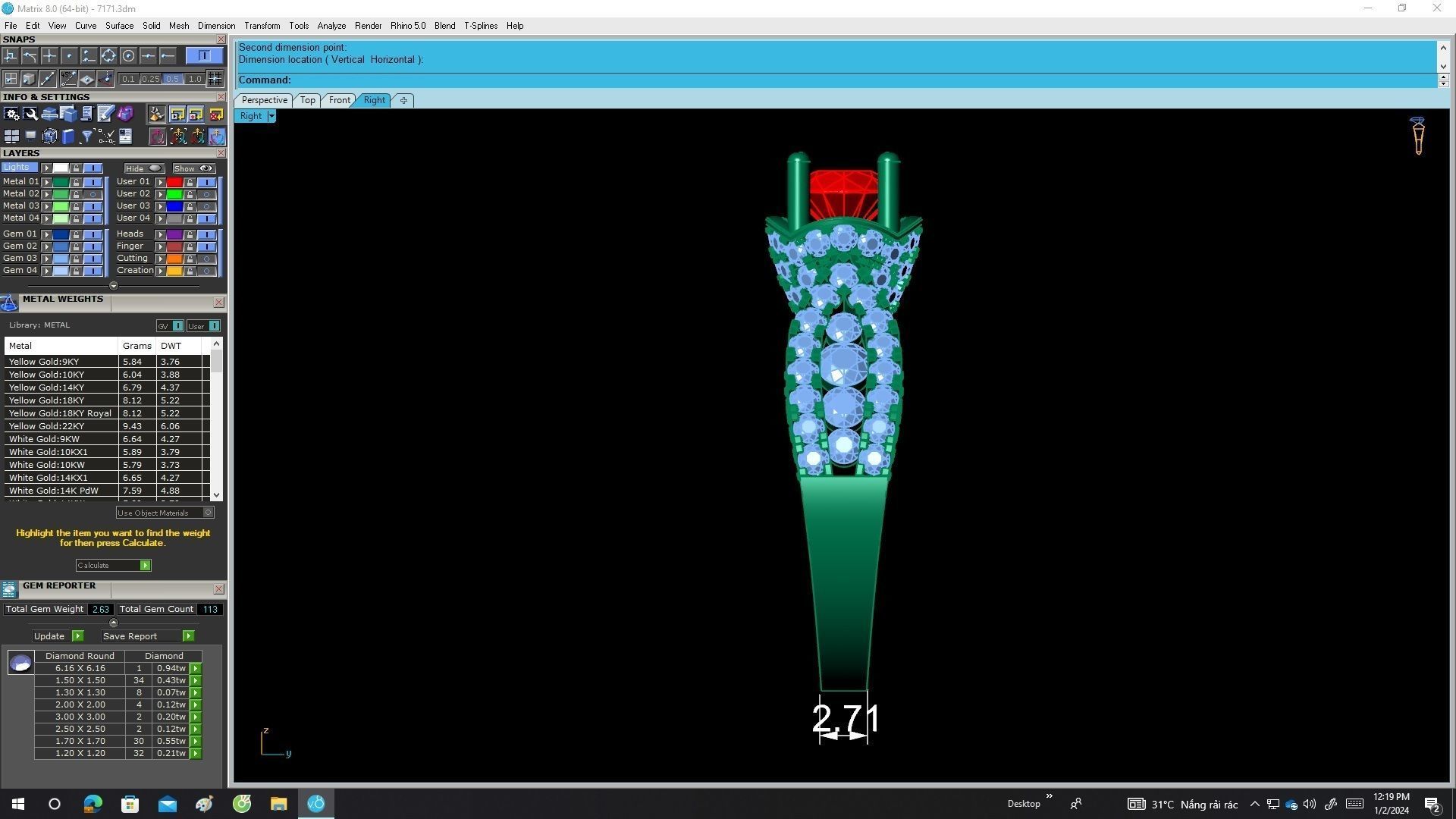 A7171 Fashion Korean Style Diamond Women Ring 3D print model_7