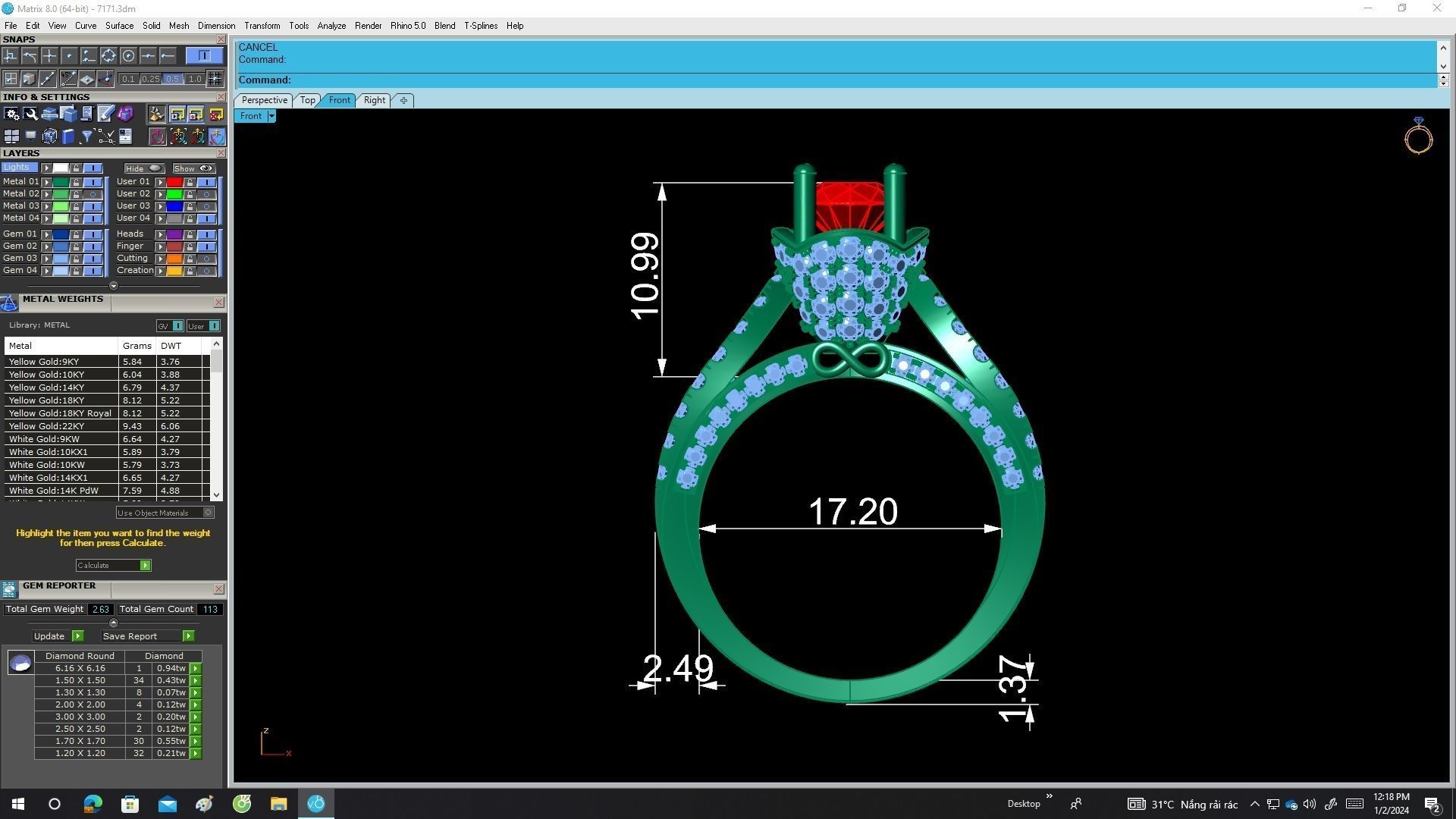 A7171 Fashion Korean Style Diamond Women Ring 3D print model_6