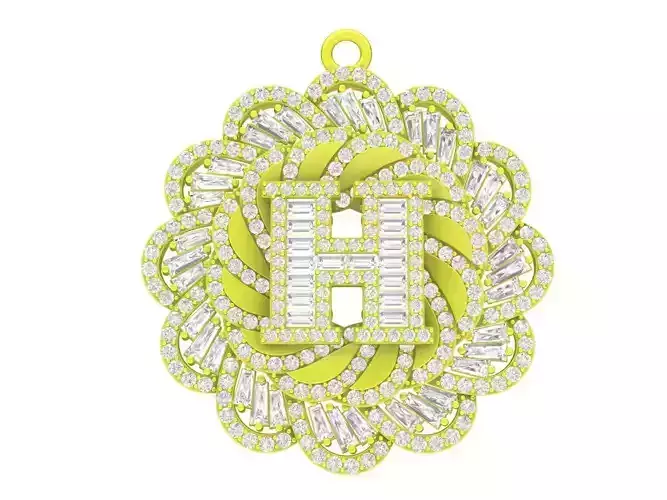A7186 Luxury H Letter Diamond Baguette Women Pendant