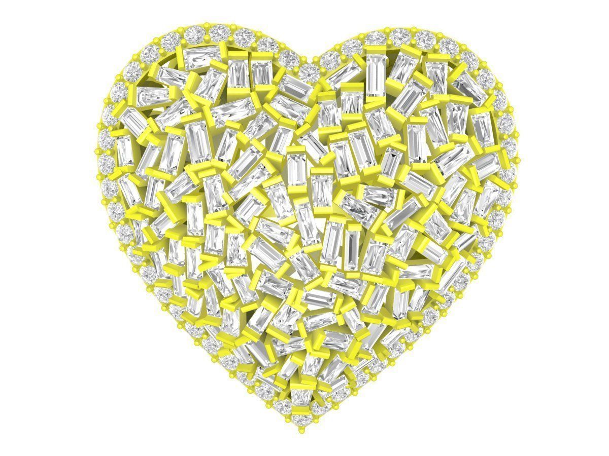 7413 luxury diamond straight baguette heart women ring 3D print model_2