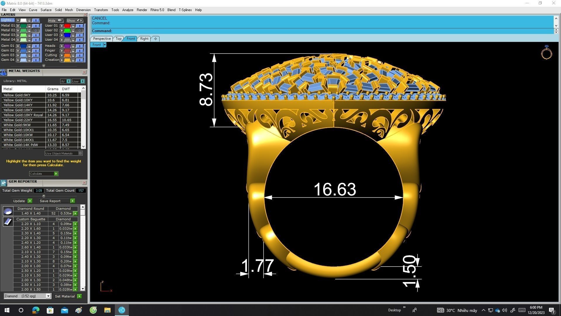 7413 luxury diamond straight baguette heart women ring 3D print model_6