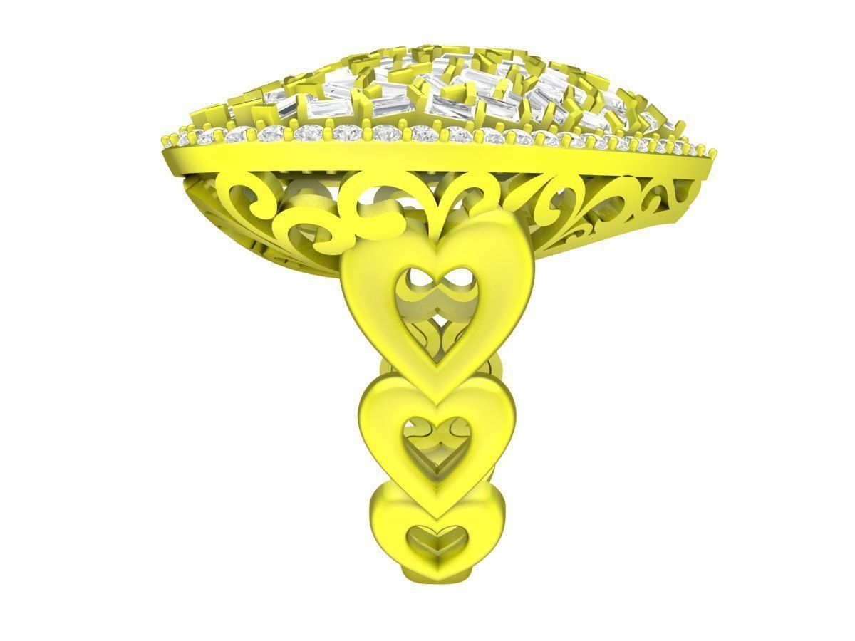 7413 luxury diamond straight baguette heart women ring 3D print model_3
