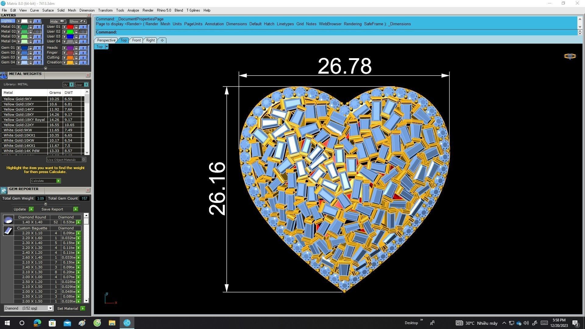 7413 luxury diamond straight baguette heart women ring 3D print model_5