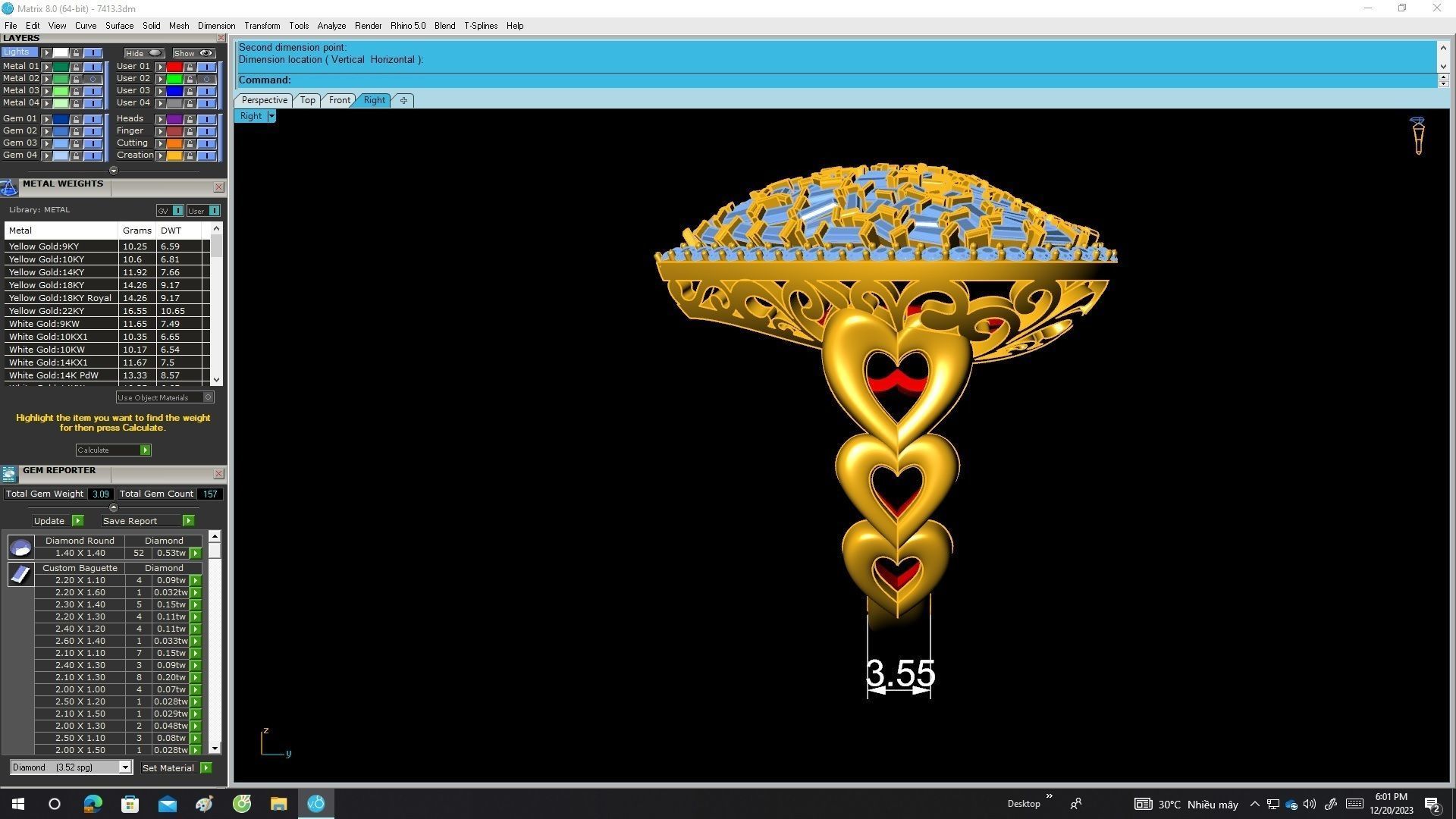 7413 luxury diamond straight baguette heart women ring 3D print model_7