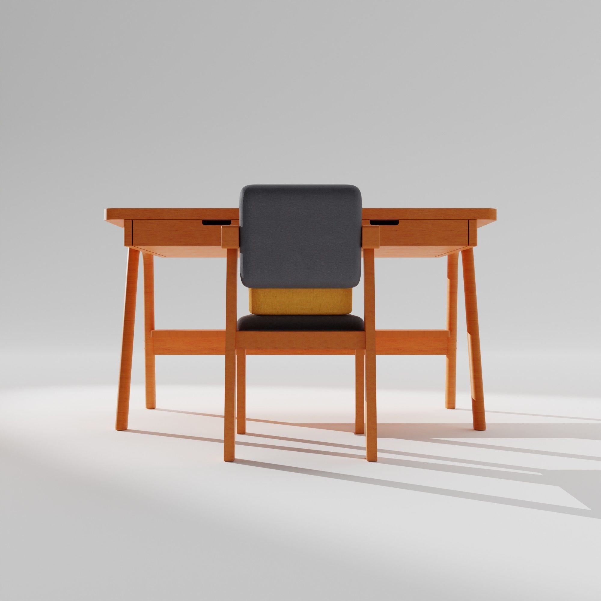 Study Table and Chair Set  3D model_3