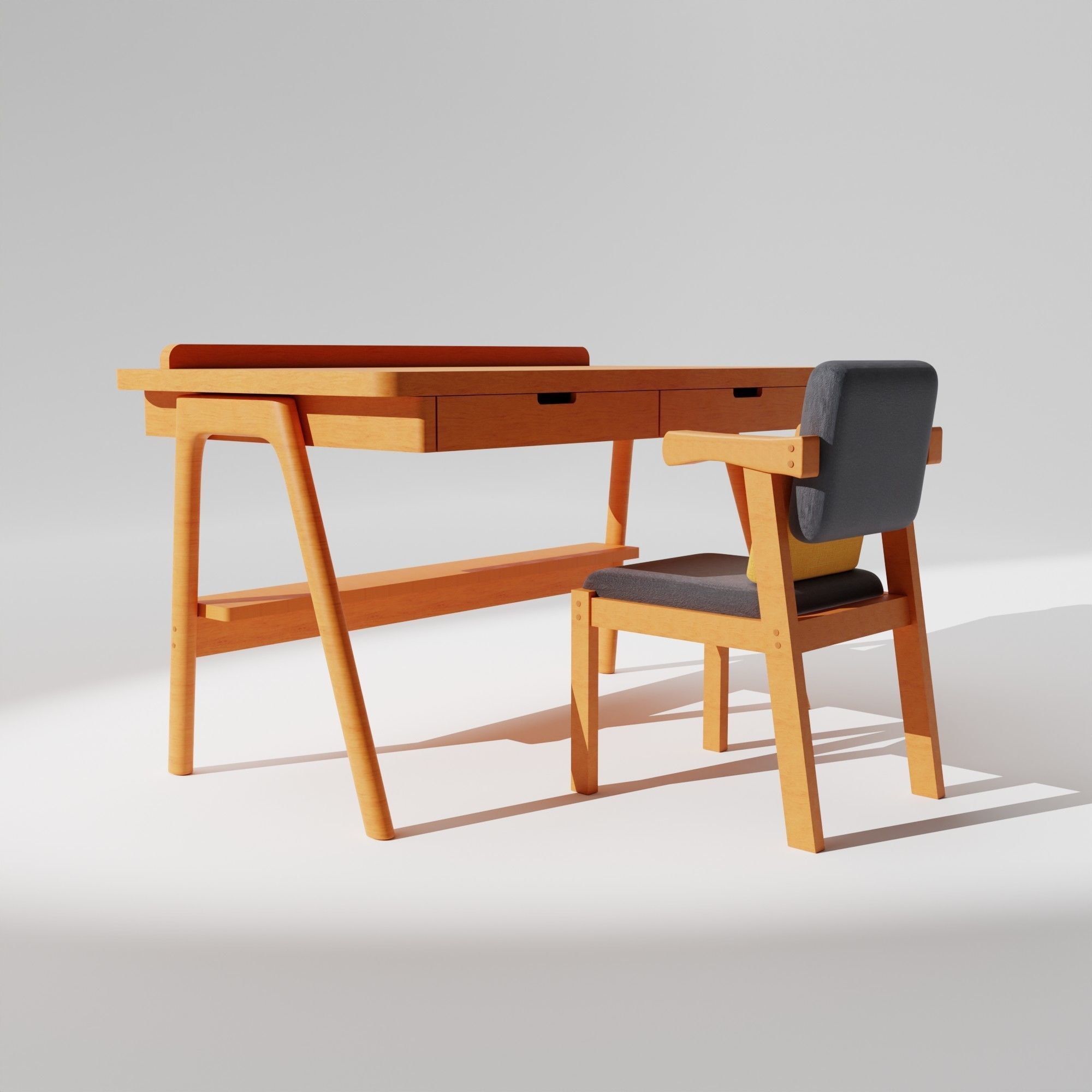 Study Table and Chair Set  3D model_1