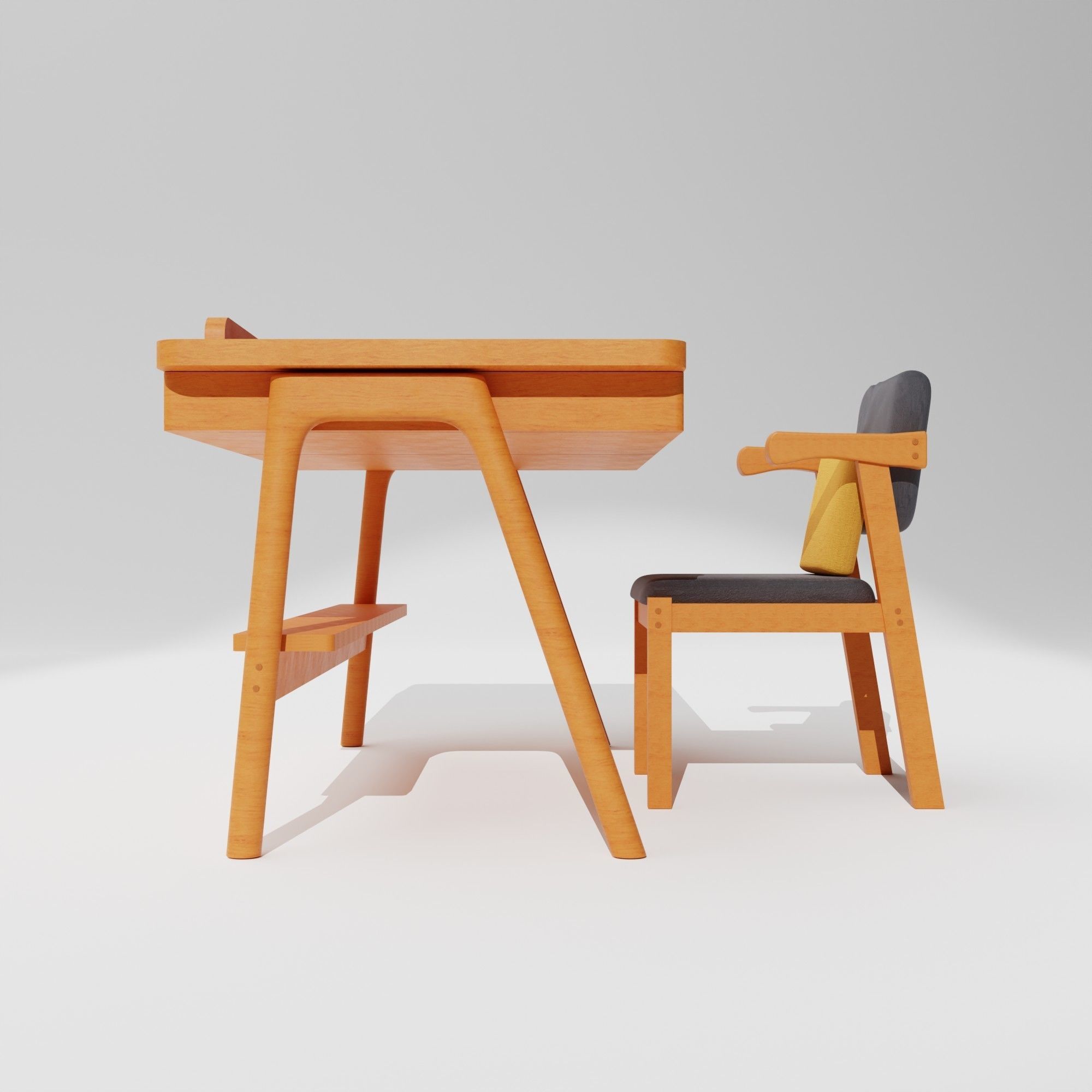 Study Table and Chair Set  3D model_2