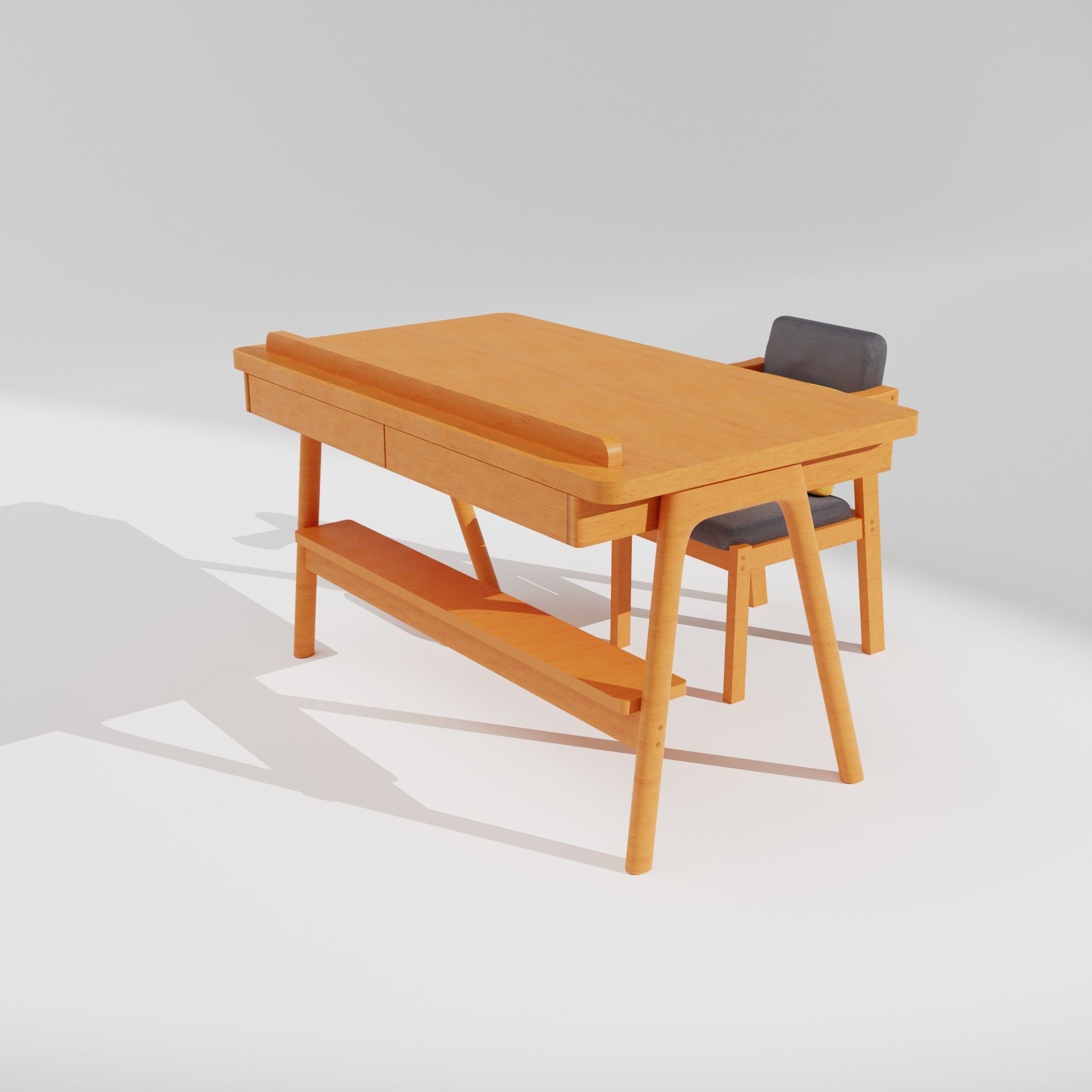 Study Table and Chair Set  3D model_7