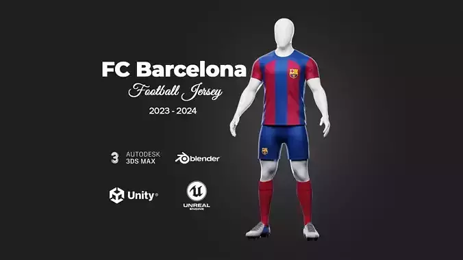 Football Jersey full outfit FC Barcelona Team 2024 Low-poly 3D model