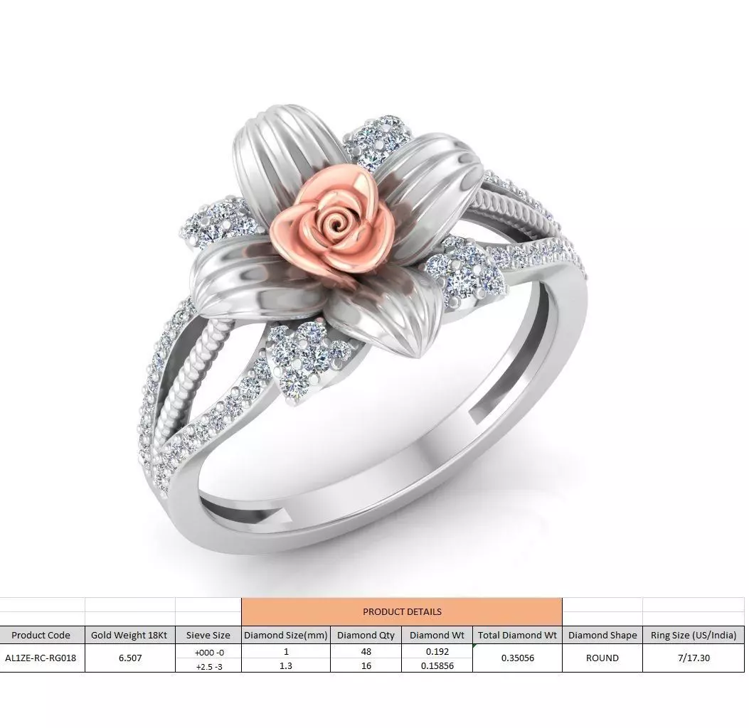 Rose Ladies Ring 17 3D print model_0