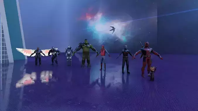 Avengers set rigged models of hulk thanos  Low-poly 3D model