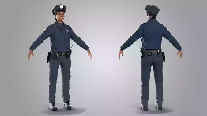Female Police officer RIGGED Game Ready 3D model