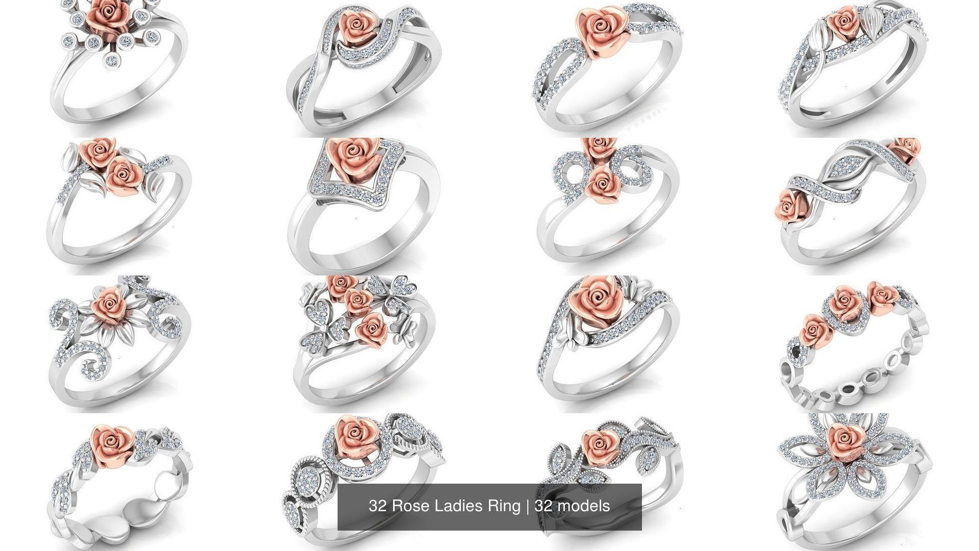 32 Rose Ladies Ring 3D Model Collection_3