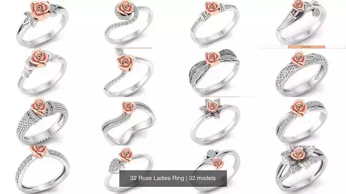 32 Rose Ladies Ring 3D Model Collection