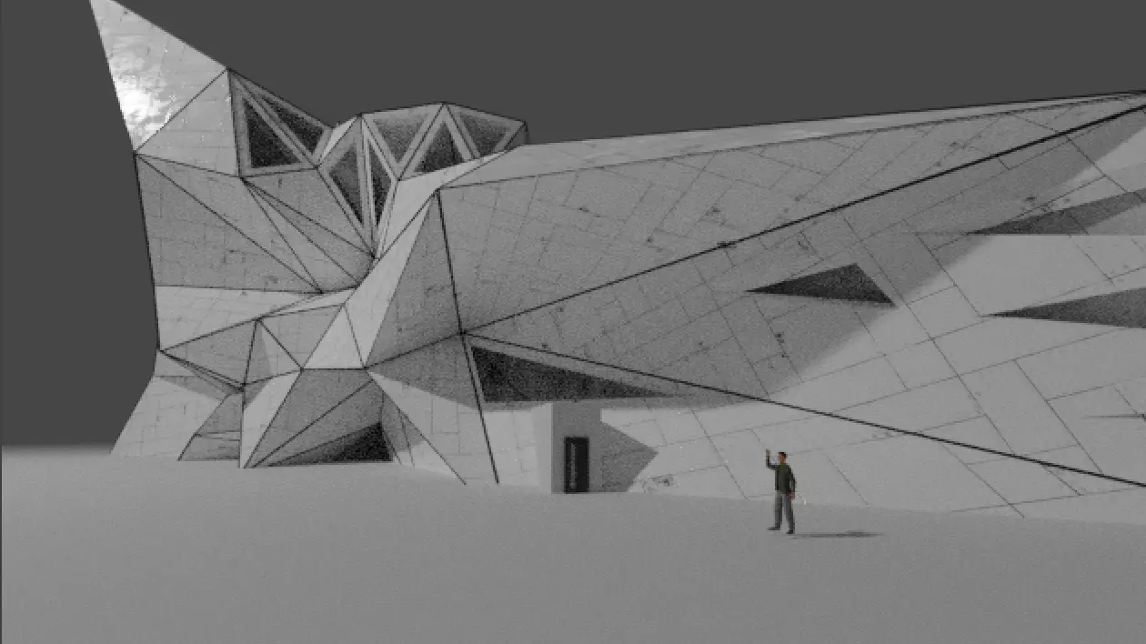 Low poly scifi arctic building white chaotic crazy panels large Free 3D model