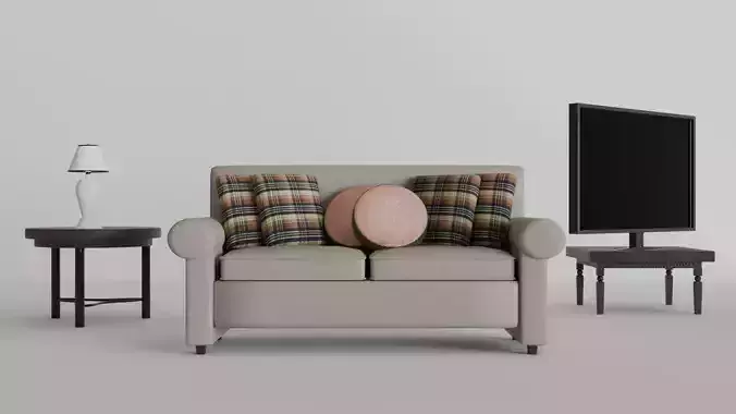 Living Room Furniture Asset Pack Sofa TV Lamp Tables Low-Poly 1