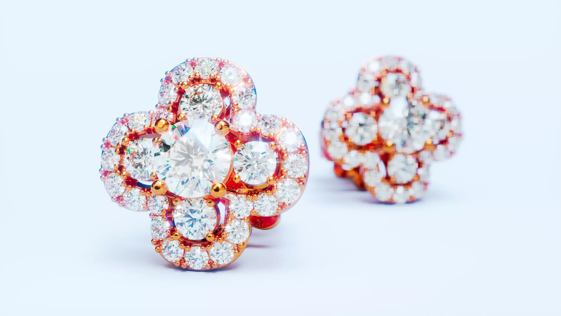 Four Leaf Clover Diamond Earrings 2 3D print model_0