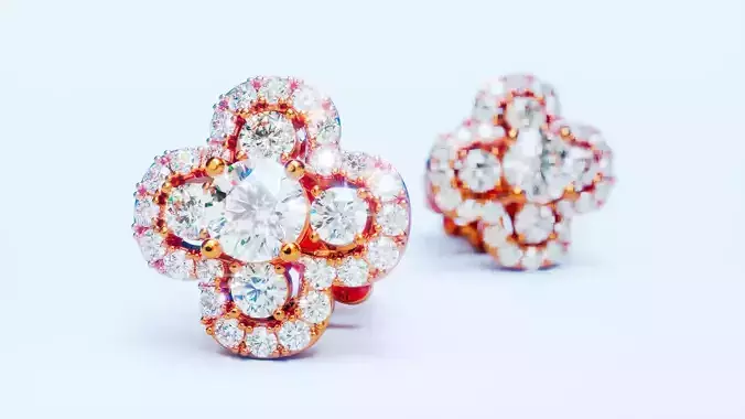 Four Leaf Clover Diamond Earrings 2 3D print model