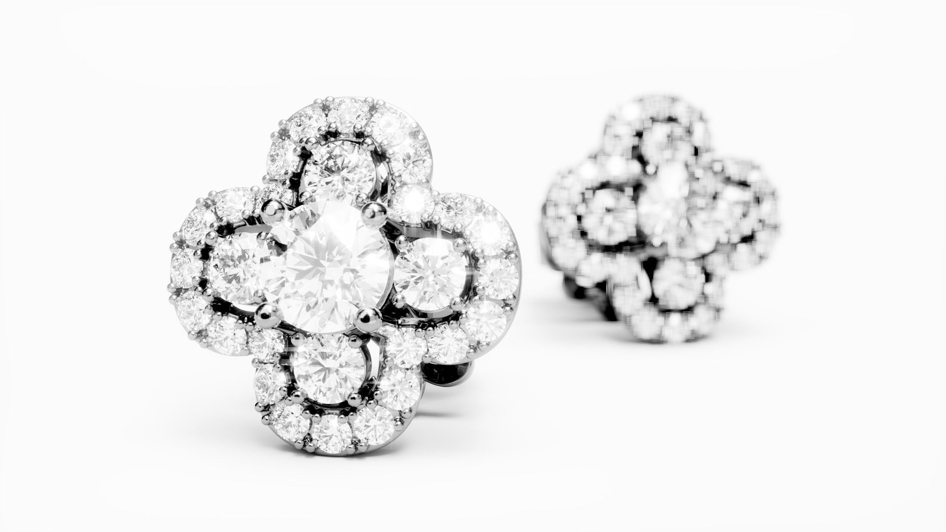 Four Leaf Clover Diamond Earrings 2 3D print model_1