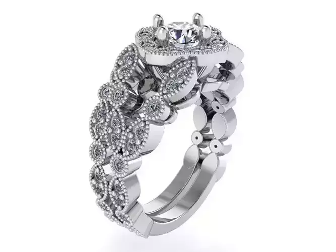 Flower Split Shank Ring With Band 2366