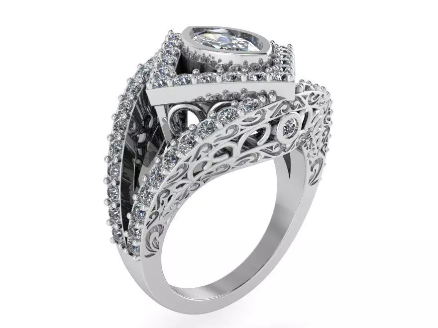 Marquise Rhombus Halo Ring 2370 3D print model