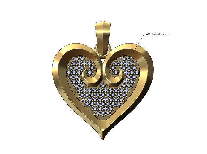 Diamond floral heart pendant with bail 3D print model